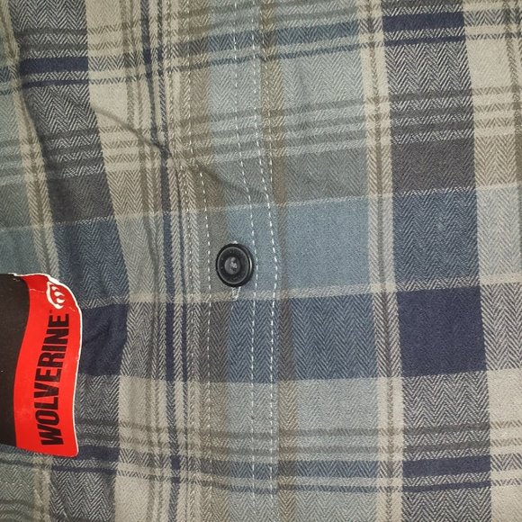 Wolverine Blue Gray Plaid Flannel Button Shirt L - Picture 3 of 6